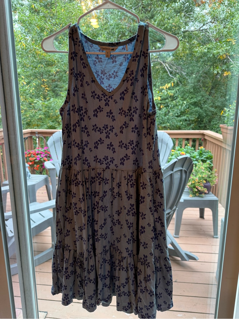 Toad&Co Blue Tank Dress with Navy Floral Print
